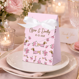 Dachshund & Peonies Custom Floral Pink Wedding Favor Boxes