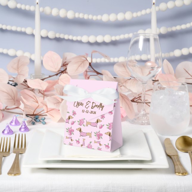 Dachshund & Peonies Custom Floral Pink Wedding  Favor Boxes (Wedding)