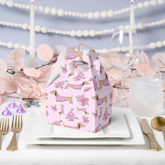 Dachshund & Peonies Floral Pink Wedding  Favor Boxes (Wedding)