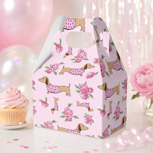 Dachshund & Peonies Floral Pink Wedding Favor Boxes