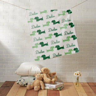 Dachshund Personalized Baby Blanket Green Tones