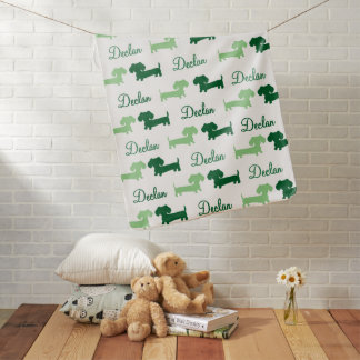 Dachshund Personalized Baby Blanket Green Tones