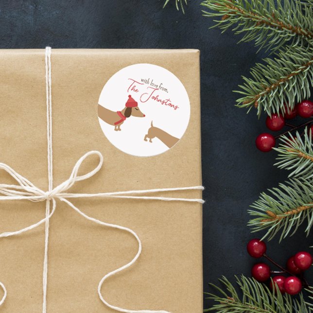 Dachshund Personalized Christmas Envelope Seal (Personalized dachshund Christmas gift giving label)