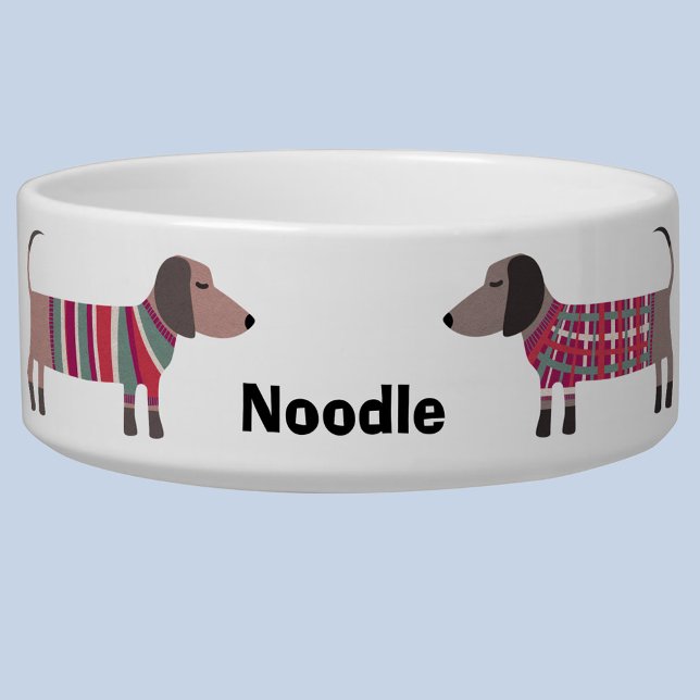 Dachshund Personalized Dog Bowl (Dachshund Wiener Sausage Dog personalized name pet food bowl)