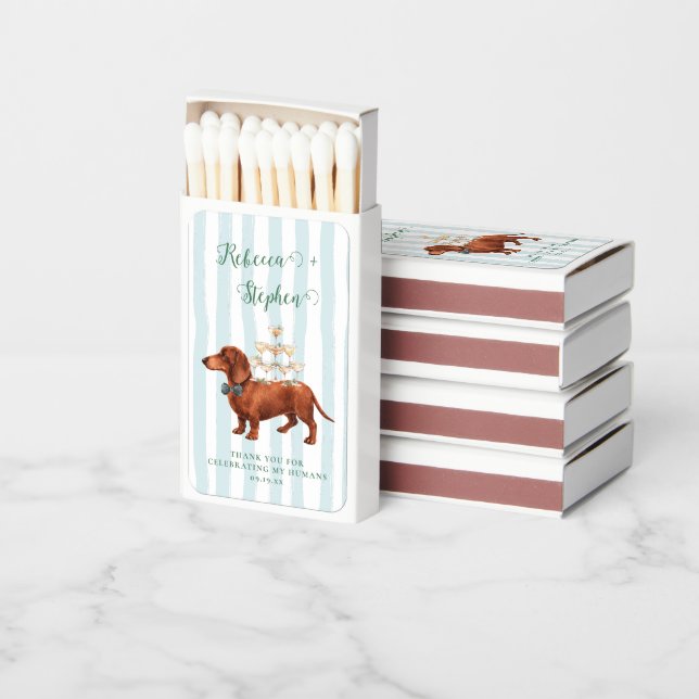 Dachshund | Personalized Pet Illustration Wedding Matchboxes (Stacked)