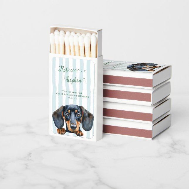 Dachshund | Personalized Pet Illustration Wedding Matchboxes (Stacked)