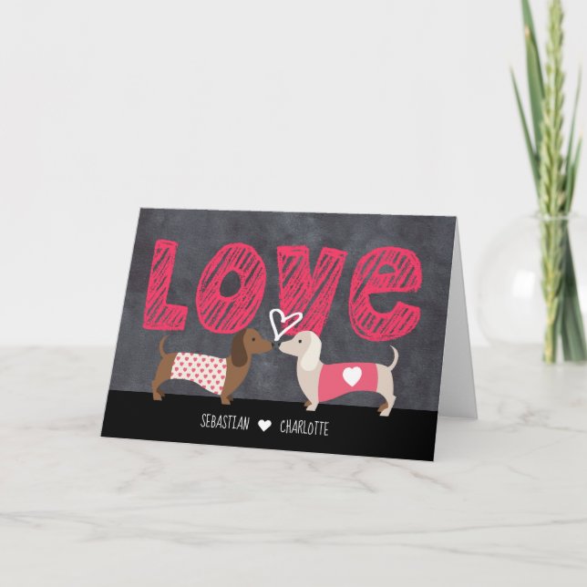 Dachshund Personalized Valentines Day Holiday Card (Front)