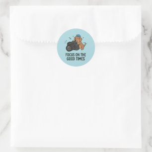Dachshund Photographer Brown Dog Camera Art  Classic Round Sticker