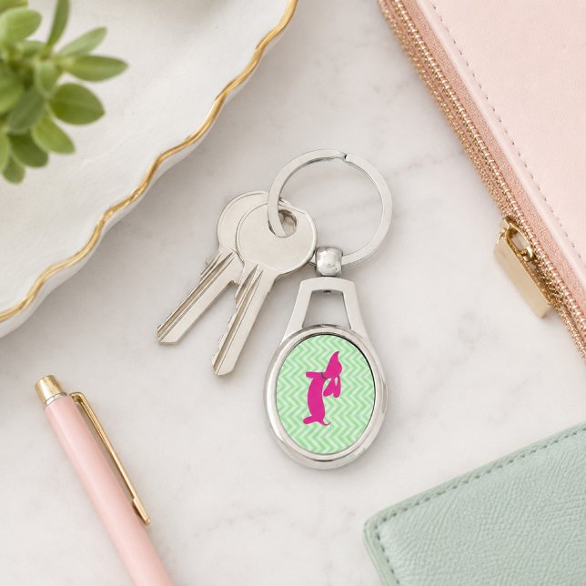 Dachshund Pink and Green Key Ring (Dachshund Pink and Green Key Ring)