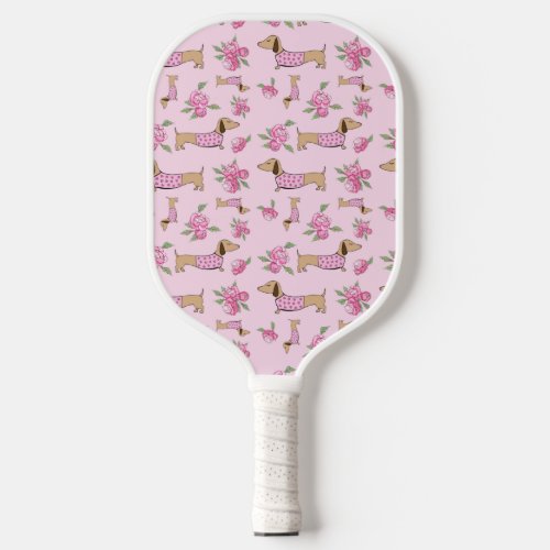 Dachshund Pink Floral Gift  Pickleball Paddle