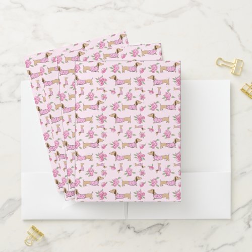 Dachshund Pink Floral Home Office Essentails Pocket Folder