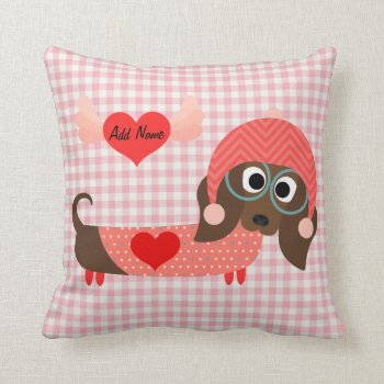 Dachshund Pink Gingham Valentine Pillow by valentines_store at Zazzle