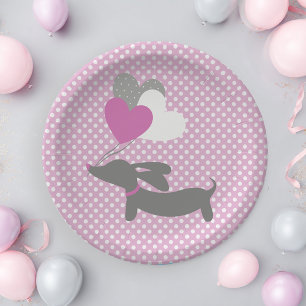 Dachshund Pink Girl Baby Shower Paper Plates