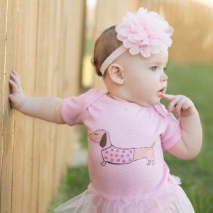 Dachshund Pink Heart One Piece Outfit for Baby Bodysuit