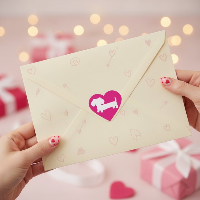 Dachshund Pink Love Heart Sticker Envelope Seal (Pink dachshund stickers for envelope seals or gifting)