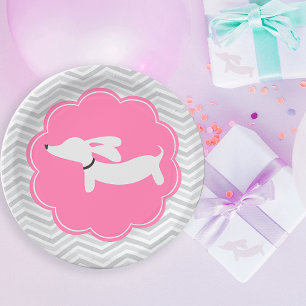 Dachshund Pink Paper Plates Doxie Baby Shower