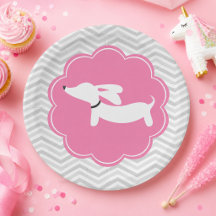 Dachshund Pink Paper Plates Doxie Baby Shower
