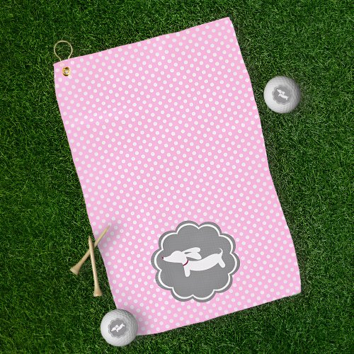 Dachshund Pink Polka Dot Golf Towel for Doxie Moms