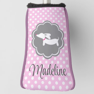 Dachshund Pink Polka Dot Personalize Dog Mom Gift  Golf Head Cover