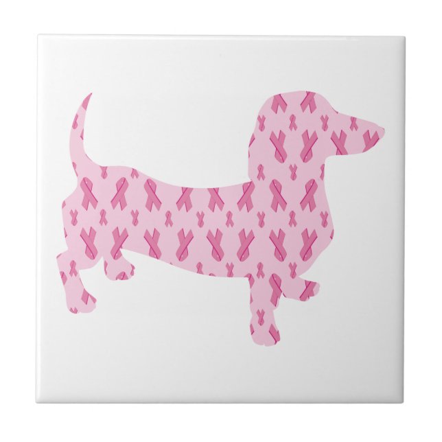 Dachshund Pink Ribbon for Cancer Ceramic Tile (Front)