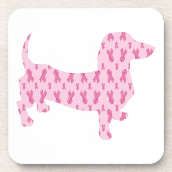 Dachshund Pink Ribbon For Cancer Drink Coaster by Incatneato at Zazzle