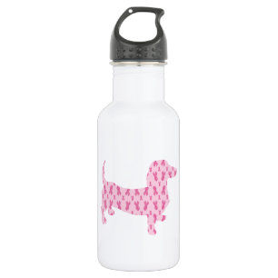 Dachshund Pink Ribbon for Cancer Stainless Steel Water Bottle
