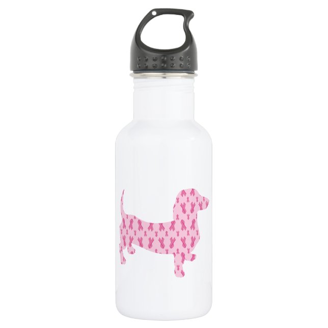 Dachshund Pink Ribbon for Cancer Stainless Steel Water Bottle (Front)