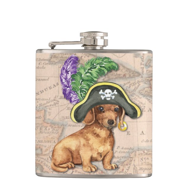 Dachshund Pirate Hip Flask (Front)