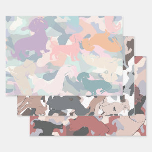 Dachshund, Pit Bull, And Shiba Inu Camo Pattern Wrapping Paper Sheets