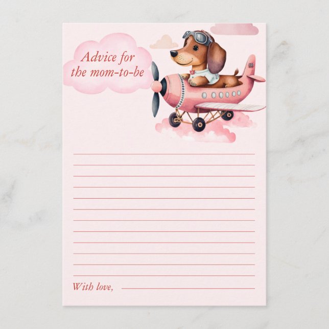 Dachshund Plane Baby Shower Advice for Mom-to be Enclosure Card (Front)