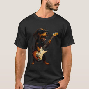 Dachshund Playing Guitar Rock Music Dog Lover Pet T-Shirt