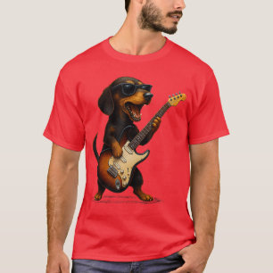Dachshund Playing Guitar Rock Music Dog Lover Pet  T-Shirt