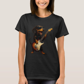 Dachshund Playing Guitar Rock Music Dog Lover Pet T-Shirt