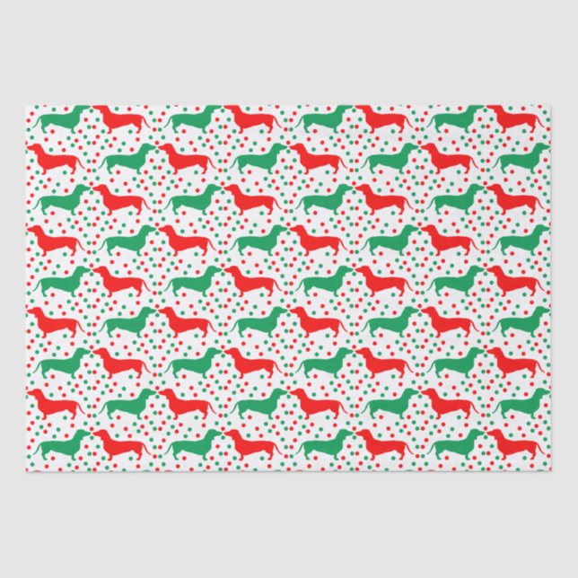 Dachshund Polka Dot - Red and Green Tissue Paper (Front)