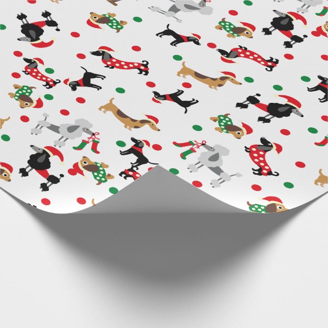 Dachshund Poodle Dobie Dog Puppy Bright Christmas Wrapping Paper (Corner)