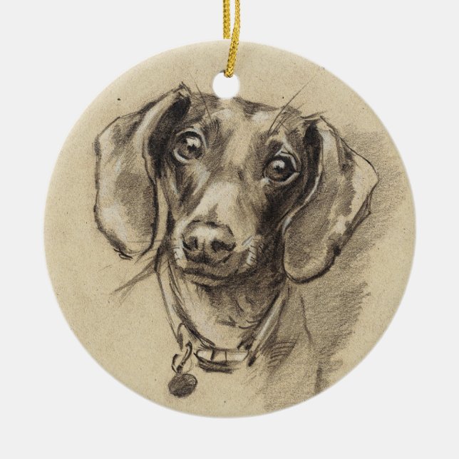 Dachshund portrait ceramic ornament (Front)