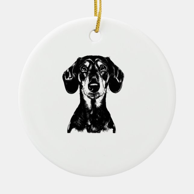 Dachshund Portrait  Minimalist Apparel Ceramic Ornament (Front)