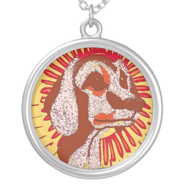 Dachshund Poster Silver Plated Necklace (Front)