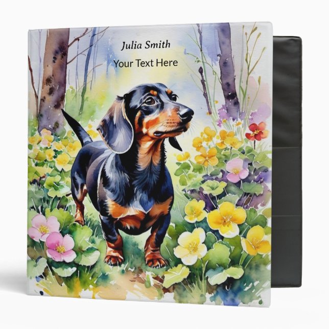 Dachshund Primroses Sausage Dog Woodland Flowers 3 Ring Binder (Front/Inside)