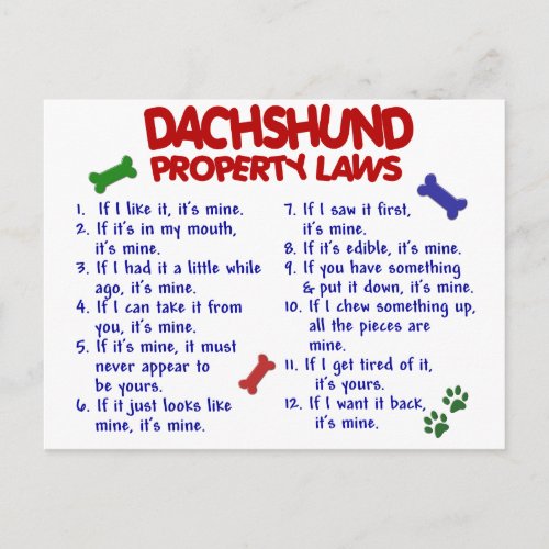Dachshund Property Laws 2 Postcard