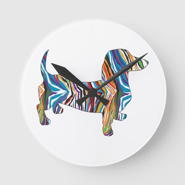 Dachshund - Psychedelic Zbra Doxie Round Clock (Front)