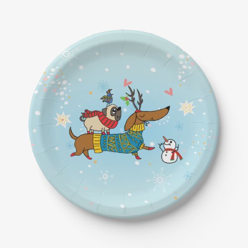 Dachshund Pug  Bird Holiday Paper Plate