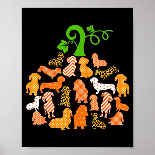 Dachshund Pumpkin Shape Plaid Leopard Dog Autumn H Poster (Front)