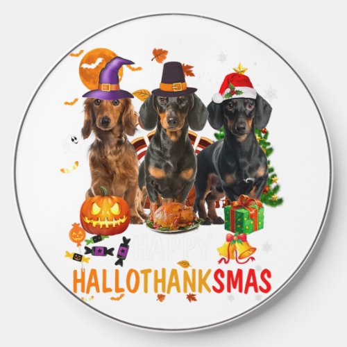 Dachshund Pumpkin Shape Plaid Leopard Dog Autumn H Wireless Charger