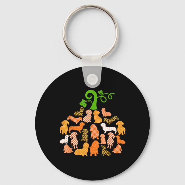 Dachshund Pumpkin Shape Plaid Leopard Dog Autumn Keychain (Front)