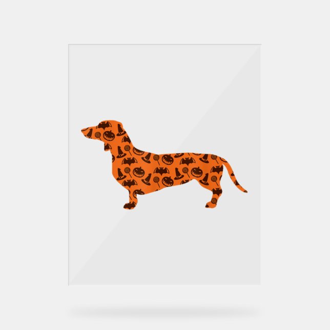 Dachshund Pumpkin Witch Bat Funny Spooky Halloween Acrylic Sign (Front)