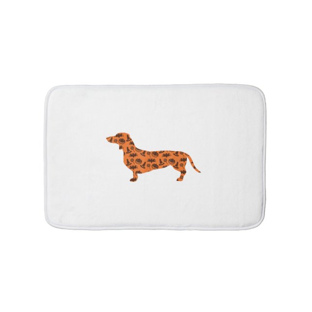 Dachshund Pumpkin Witch Bat Funny Spooky Halloween Bath Mat (Front)