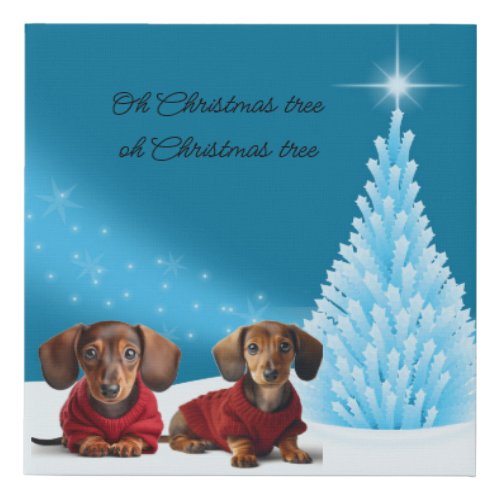 Dachshund Puppies Christmas Tree Faux Canvas Print