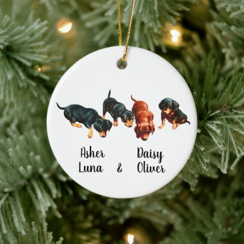 Dachshund Puppies Doxie Weiner Sausage Dogs Retro Ceramic Ornament