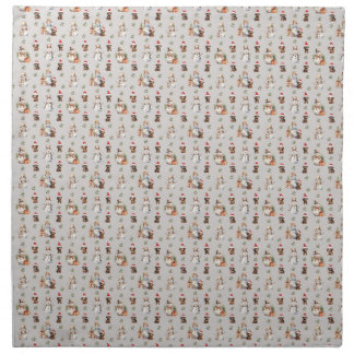 Dachshund puppies in Santa hats, playful snowmen Cloth Napkin